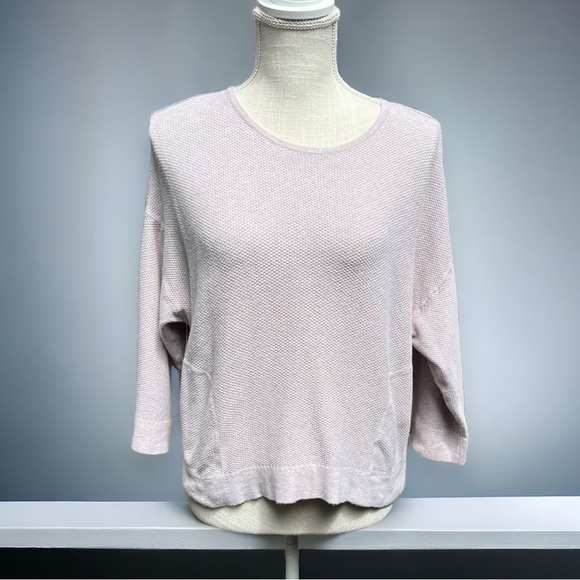 🌻J. Jill Boxy Oatmeal Color Waffle Cashmere Cotton Slub Knit Pullover S Petite - Picture 3 of 11